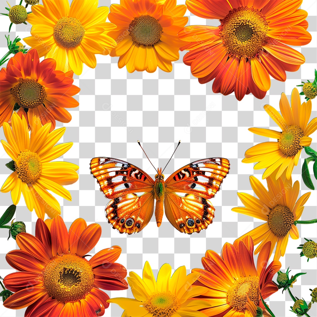 Flores com Borboleta PNG Transparente