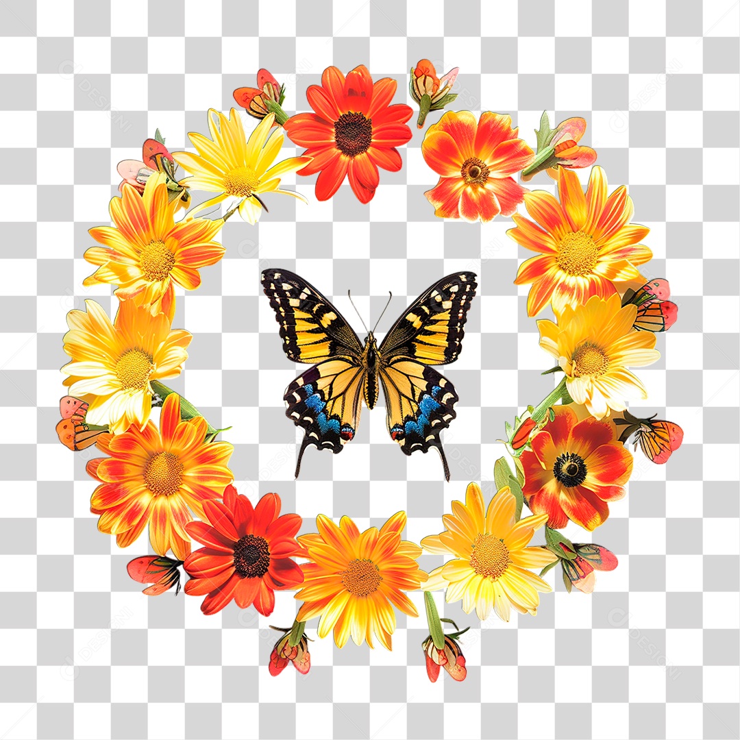 Flores com Borboleta PNG Transparente