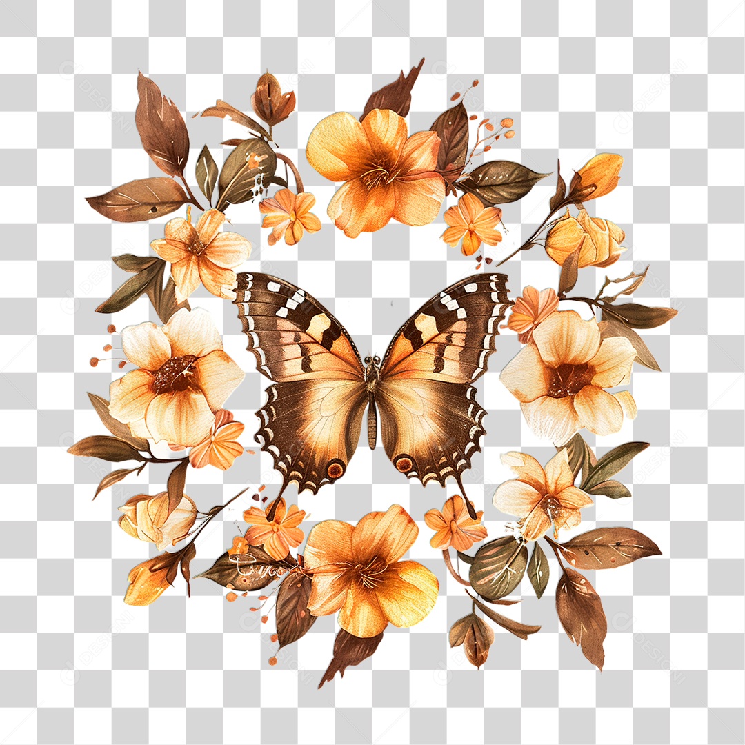 Flores com Borboleta PNG Transparente