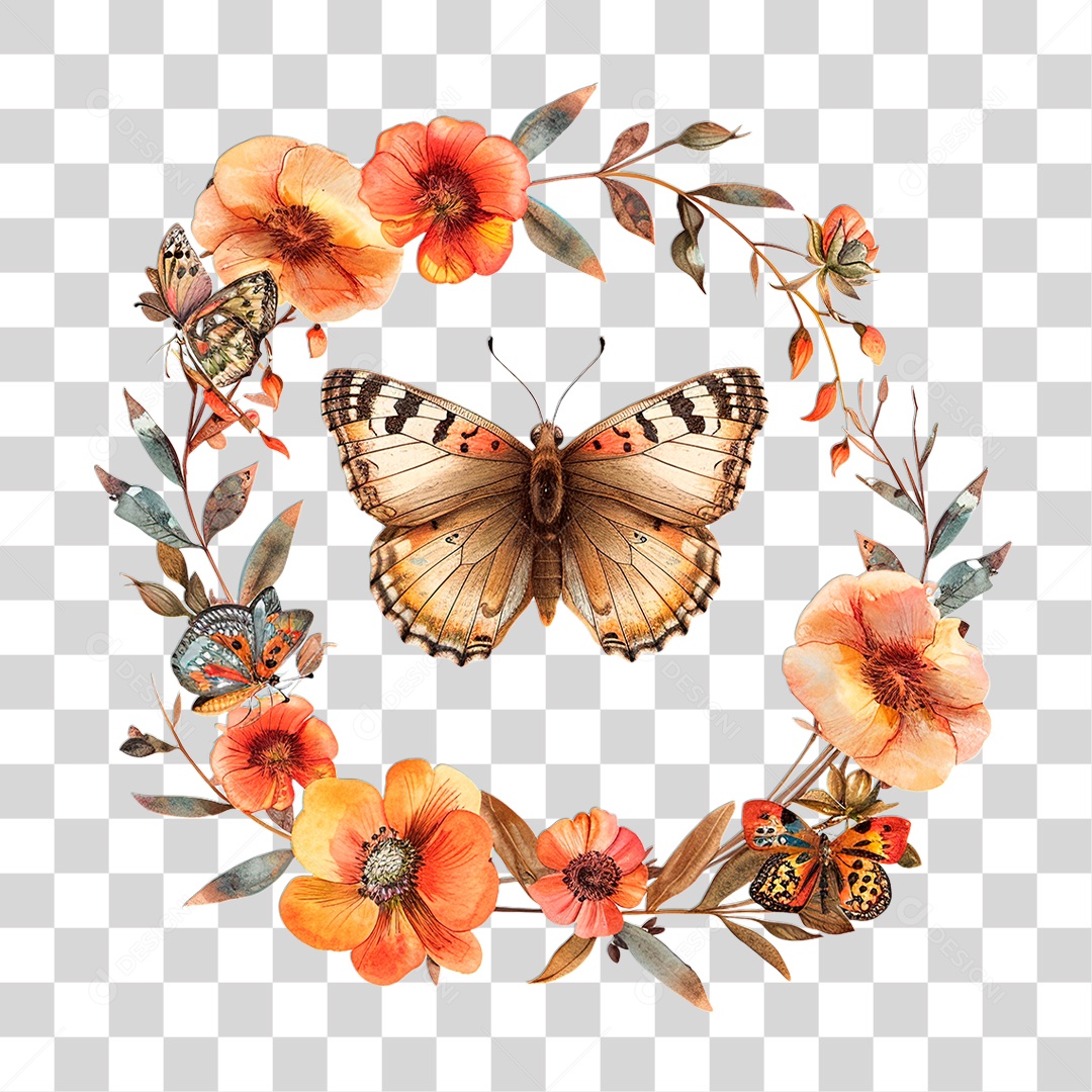 Flores com Borboleta PNG Transparente