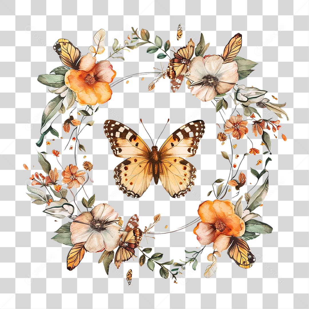 Flores com Borboleta PNG Transparente