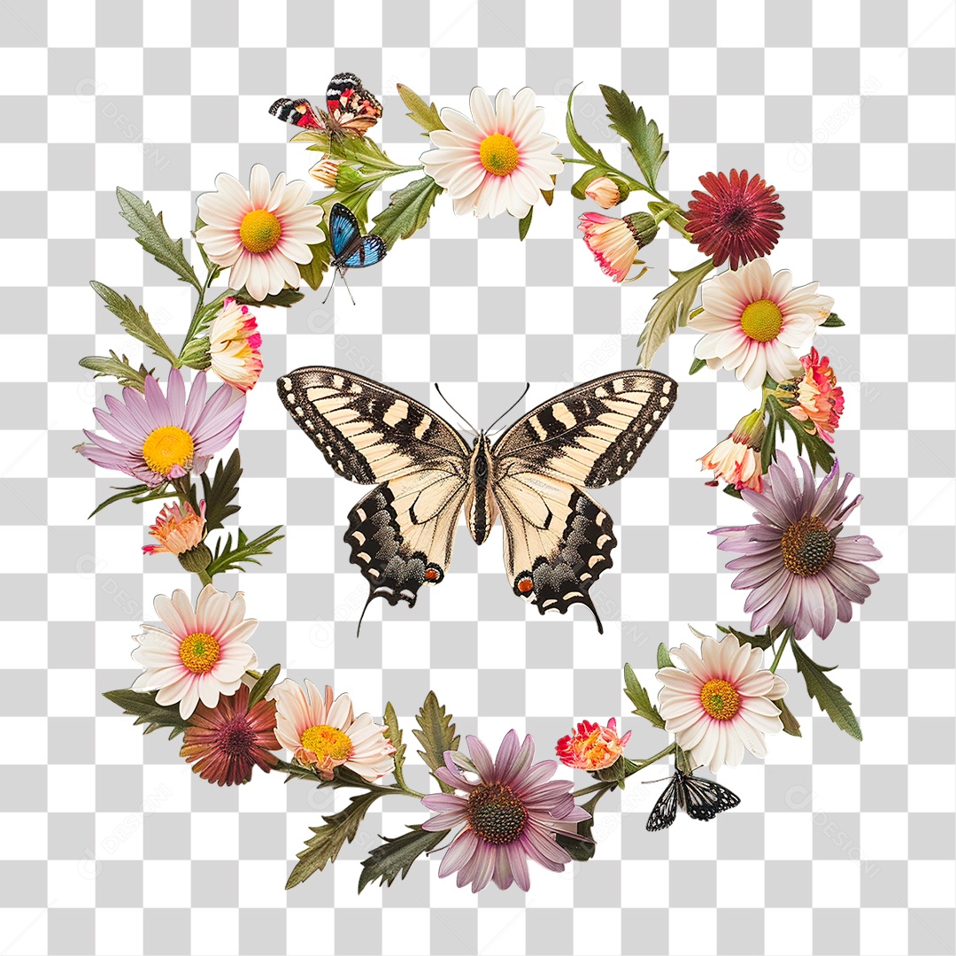 Flores com Borboleta PNG Transparente