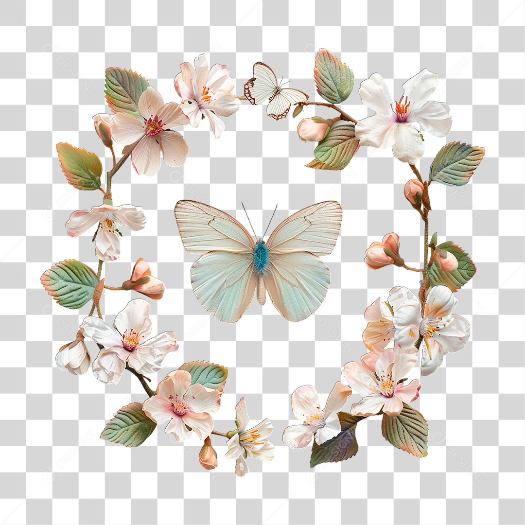 Flores com Borboleta PNG Transparente