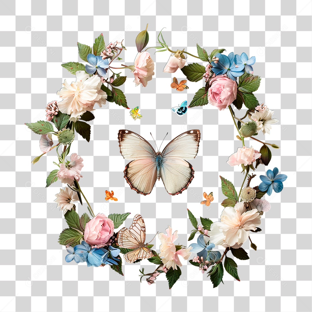 Flores com Borboleta PNG Transparente