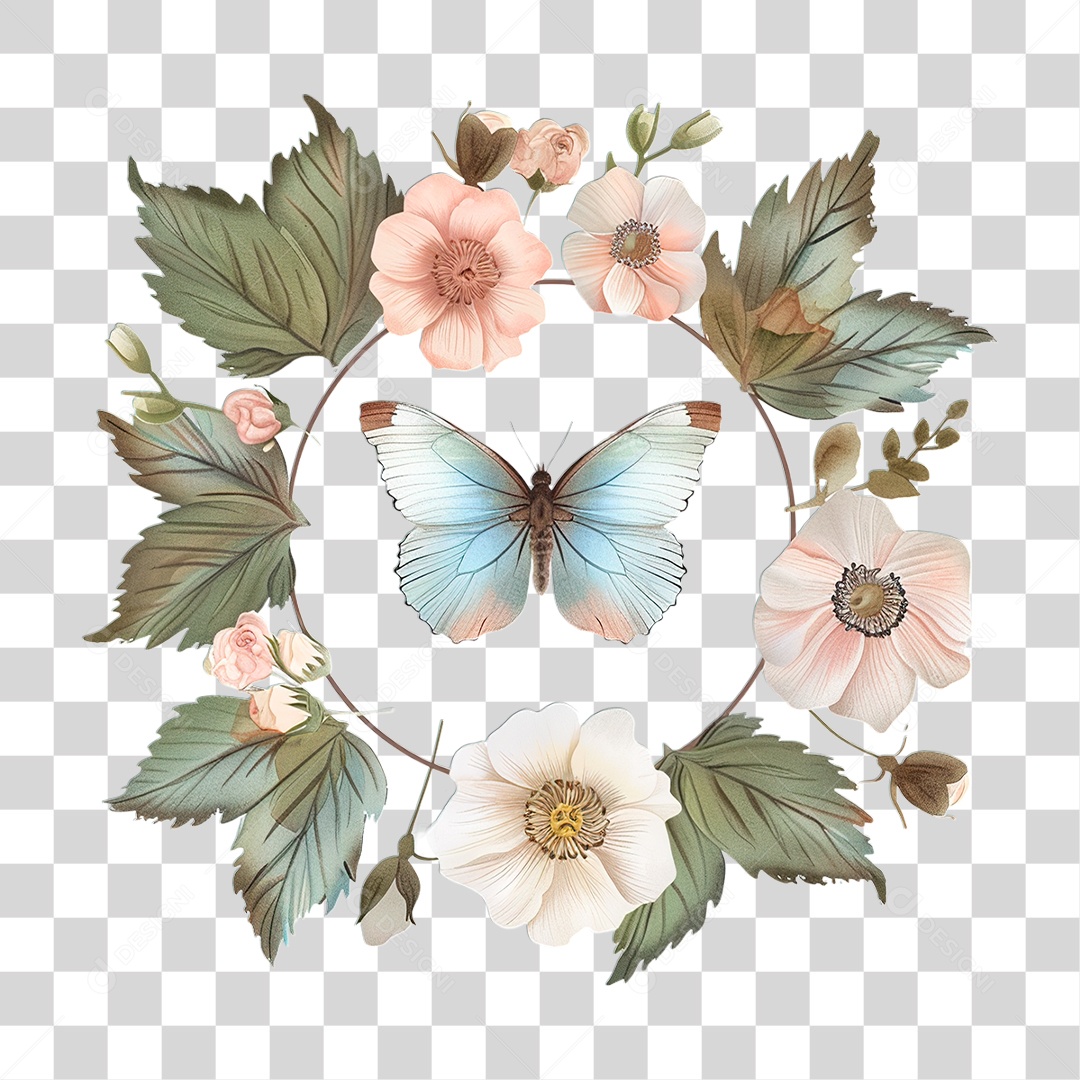 Flores com Borboleta PNG Transparente