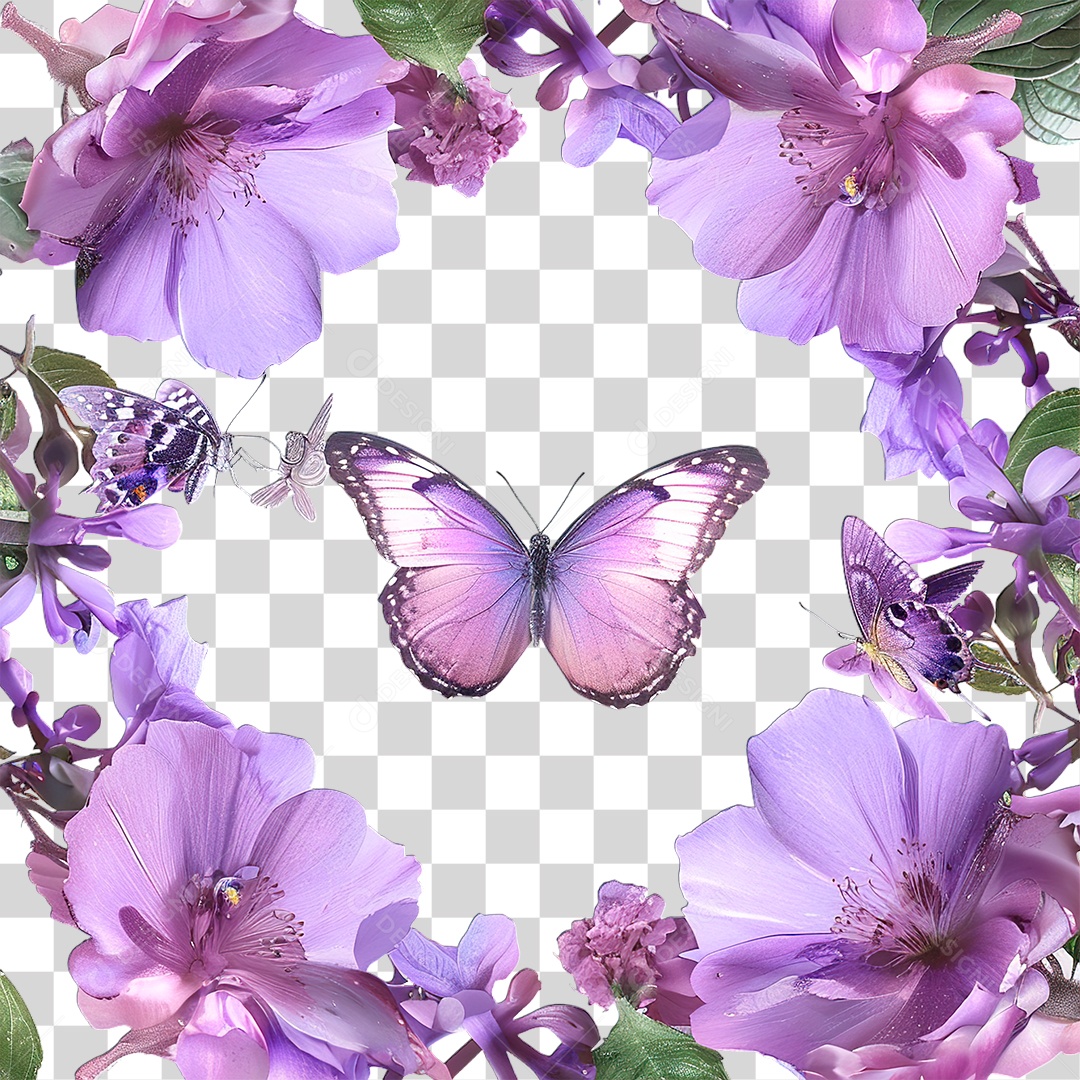 Flores com Borboleta PNG Transparente