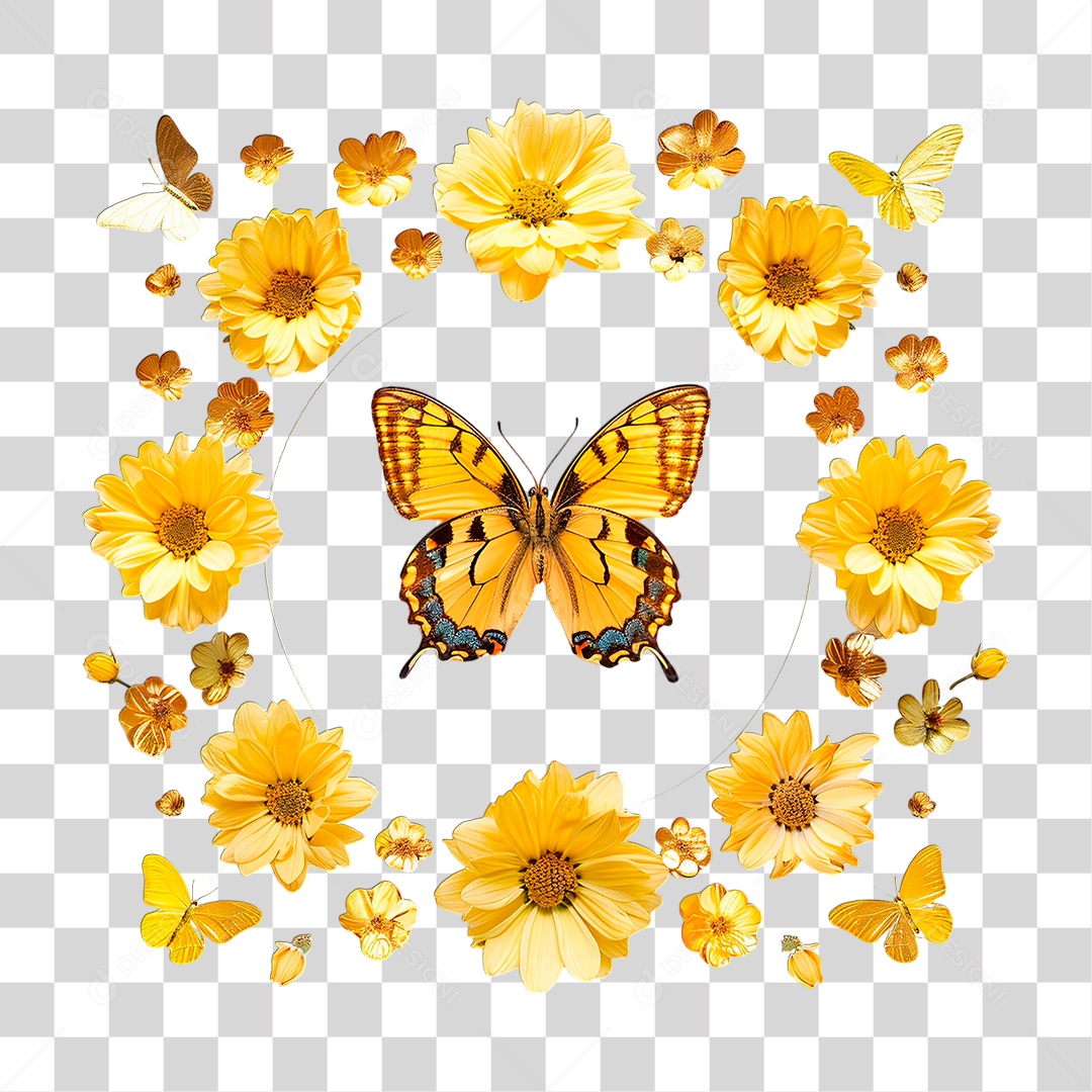 Flores com Borboleta PNG Transparente