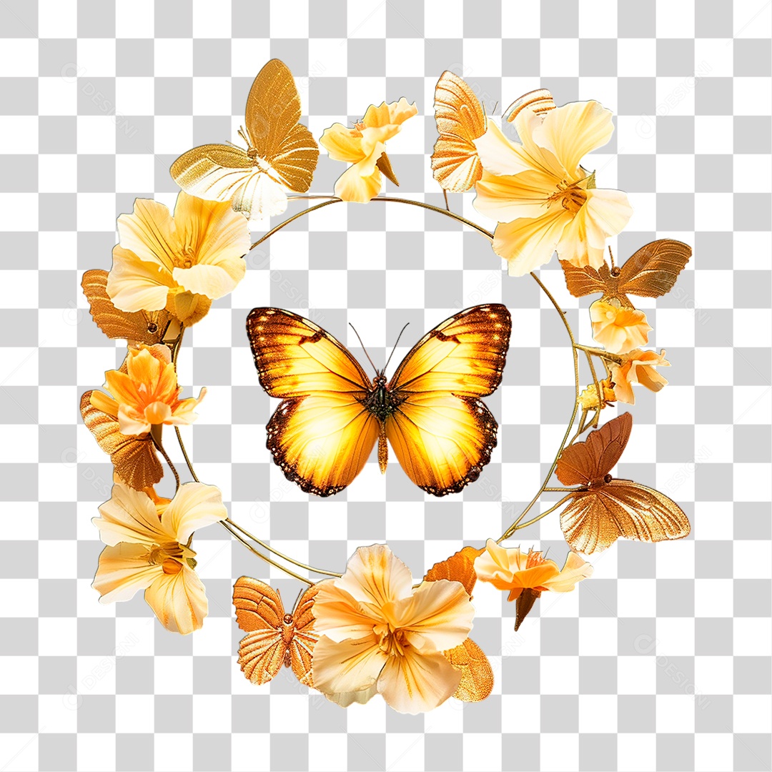 Flores com Borboleta PNG Transparente