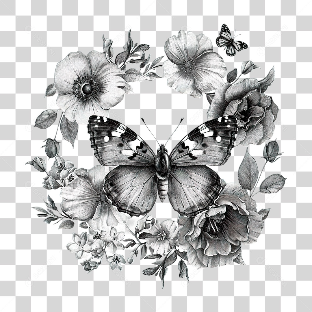 Flores com Borboleta PNG Transparente