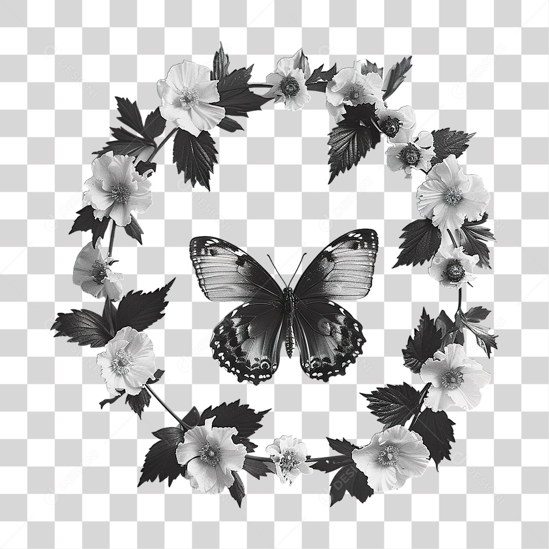 Flores com Borboleta PNG Transparente