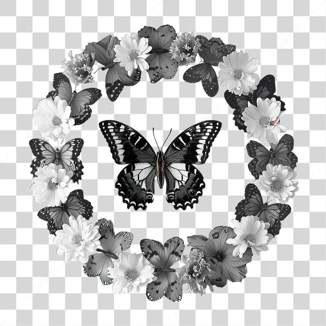 Flores com Borboleta PNG Transparente