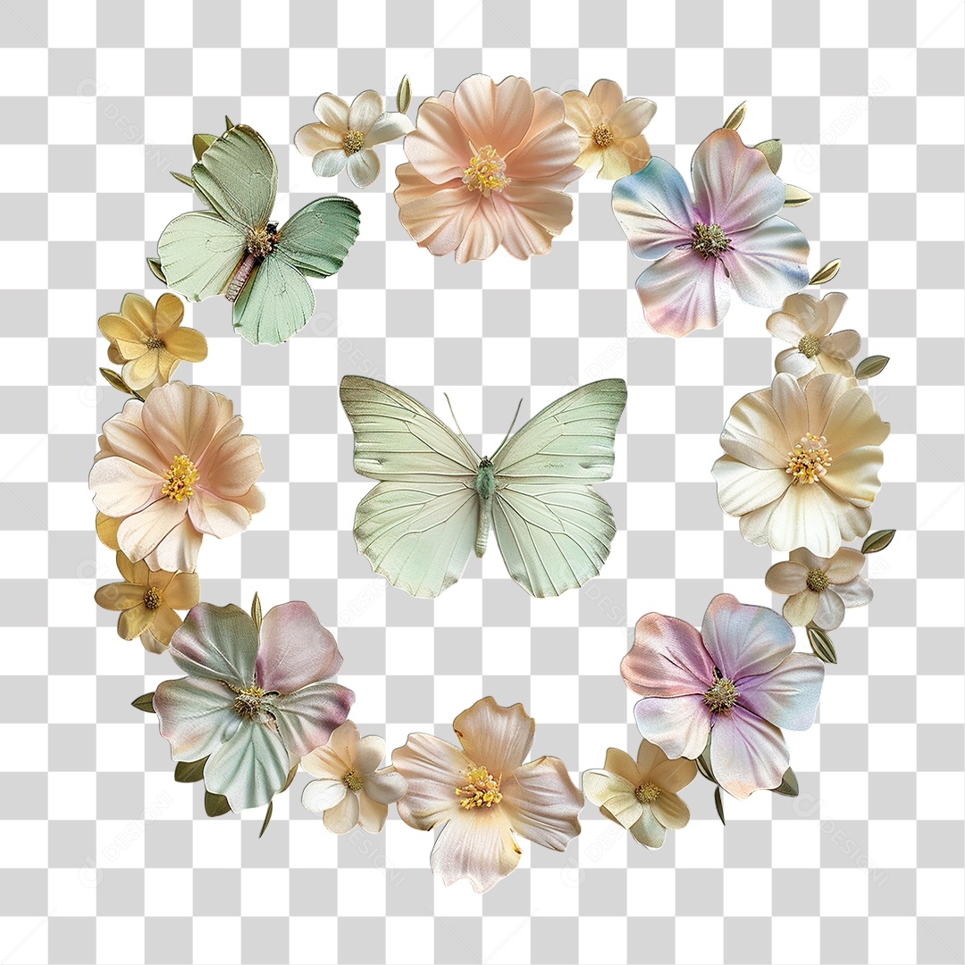 Flores com Borboleta PNG Transparente