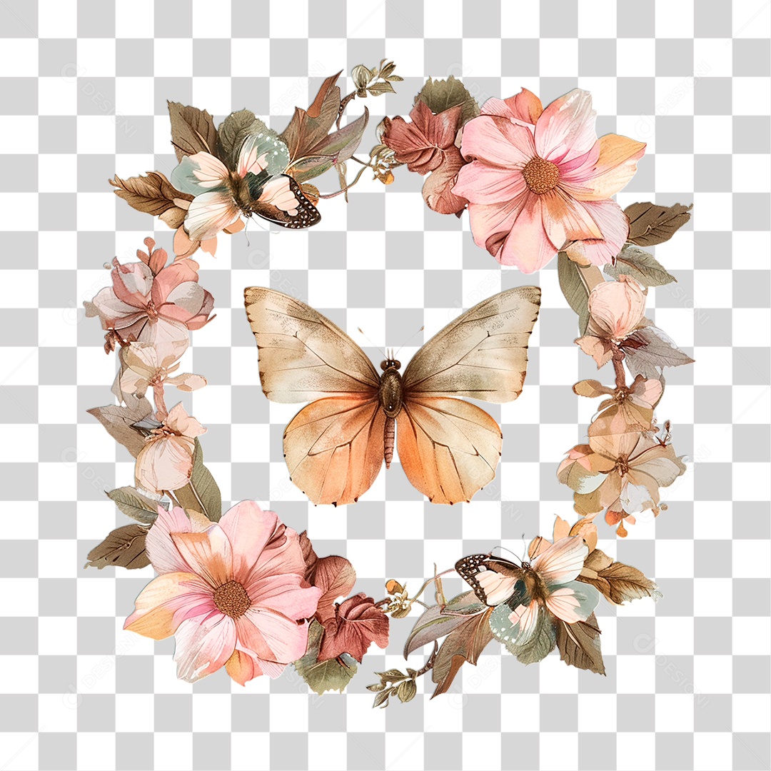 Flores com Borboleta PNG Transparente