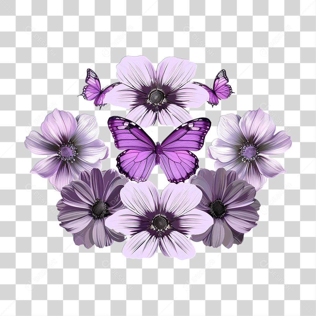 Flores com Borboleta PNG Transparente