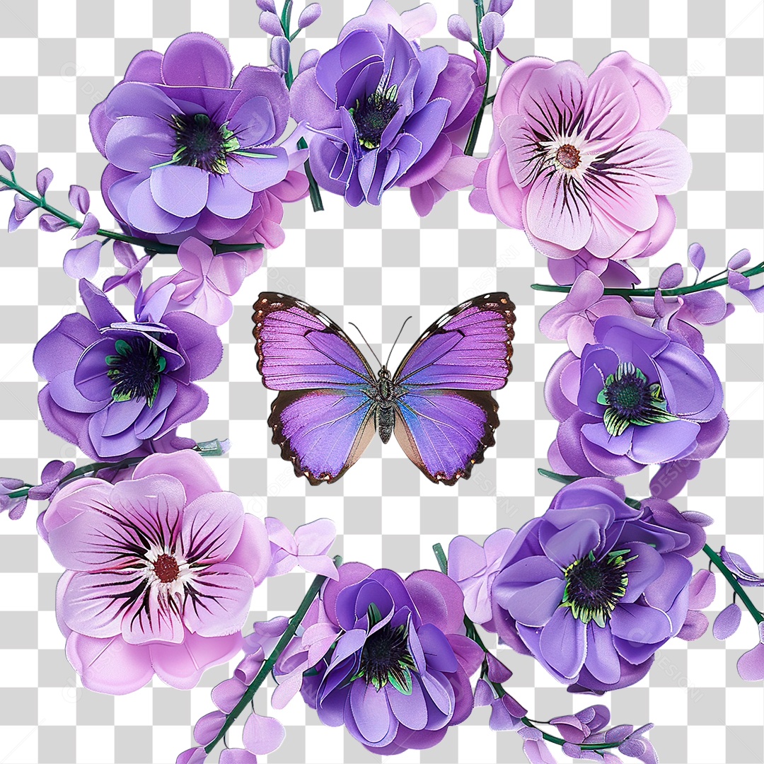 Flores com Borboleta PNG Transparente