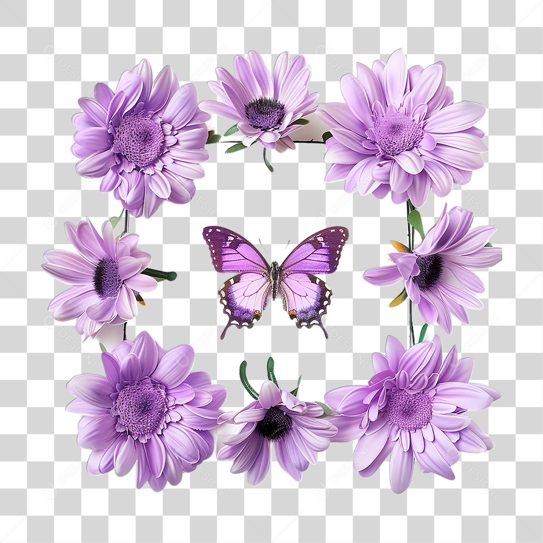 Flores com Borboleta PNG Transparente