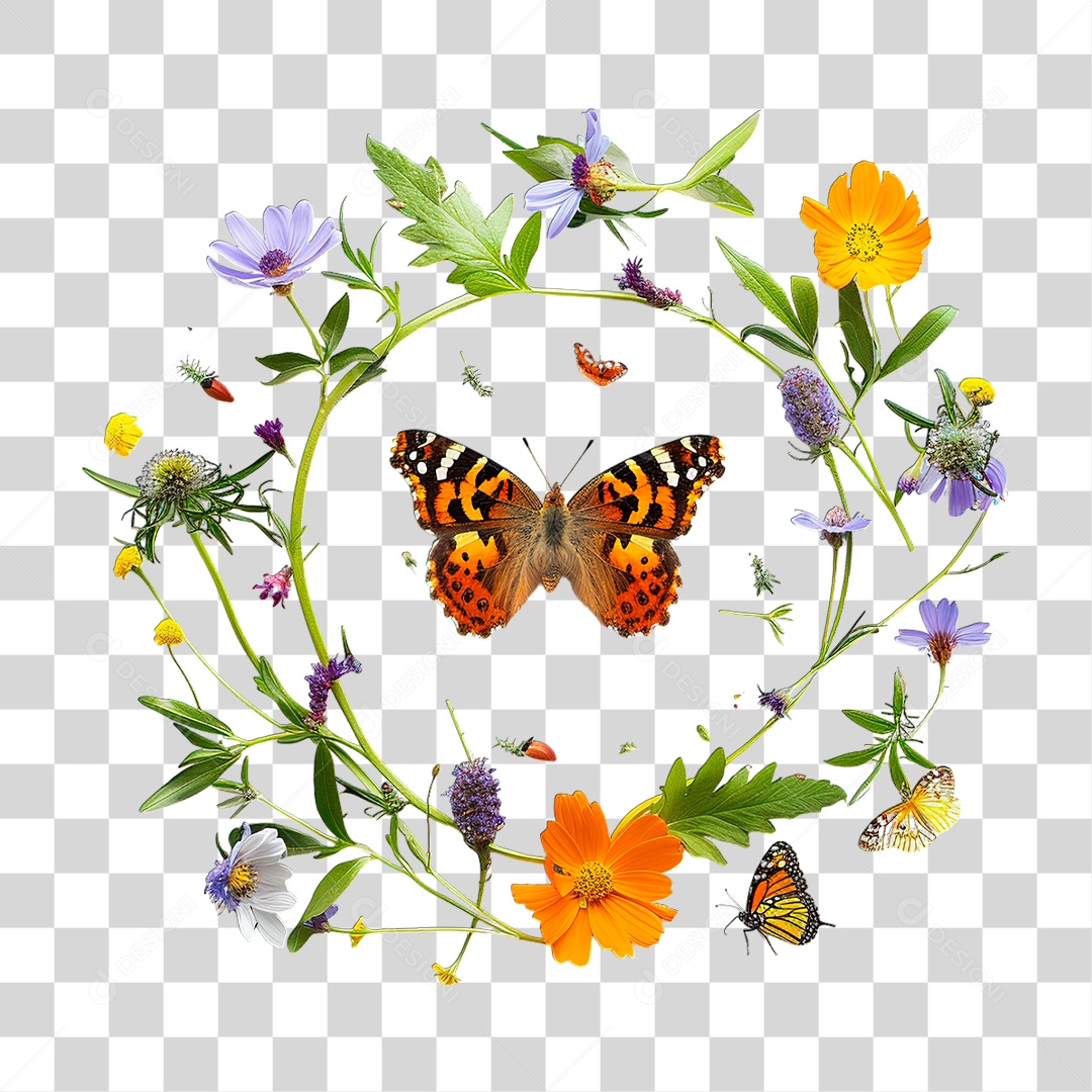 Flores com Borboleta PNG Transparente