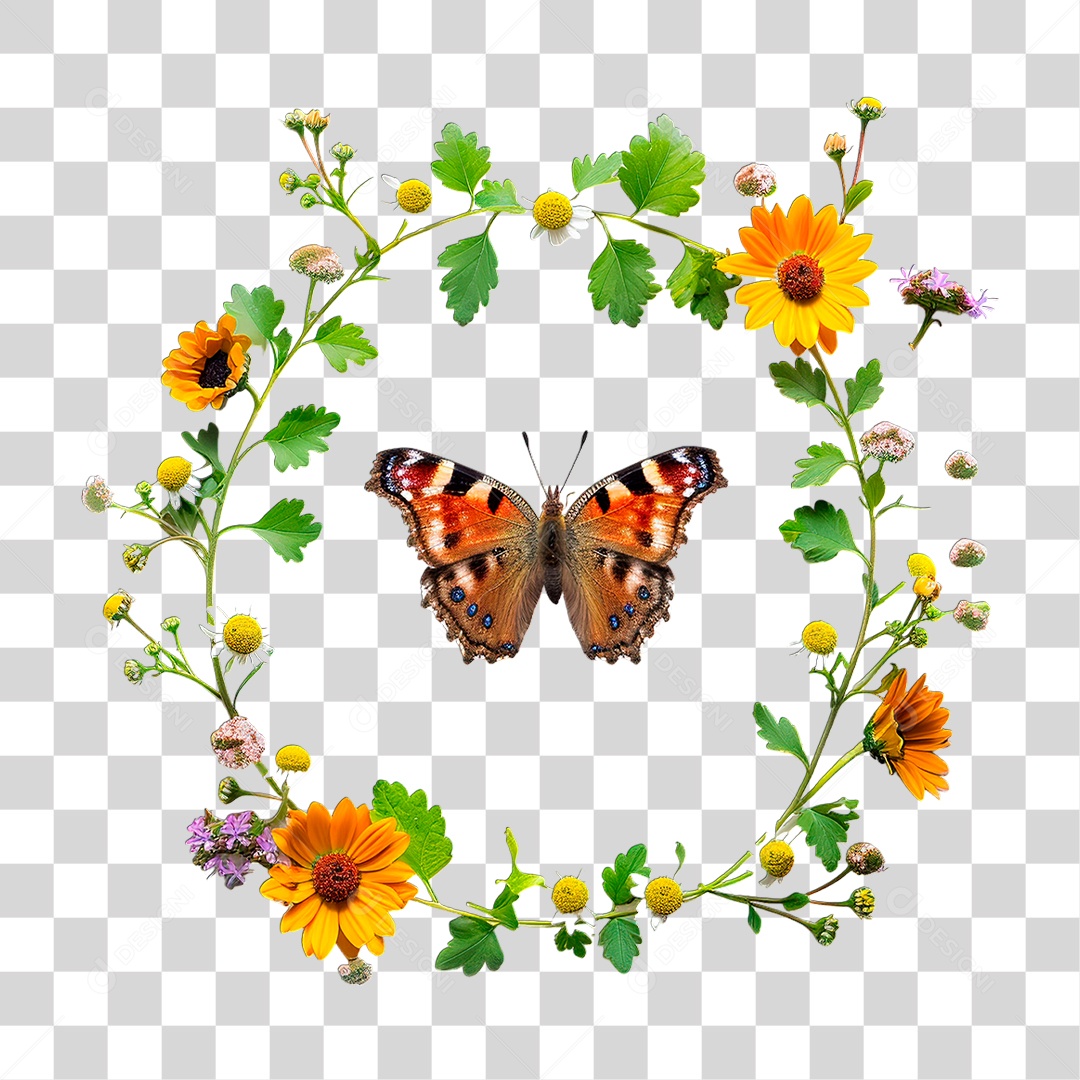 Flores com Borboleta PNG Transparente