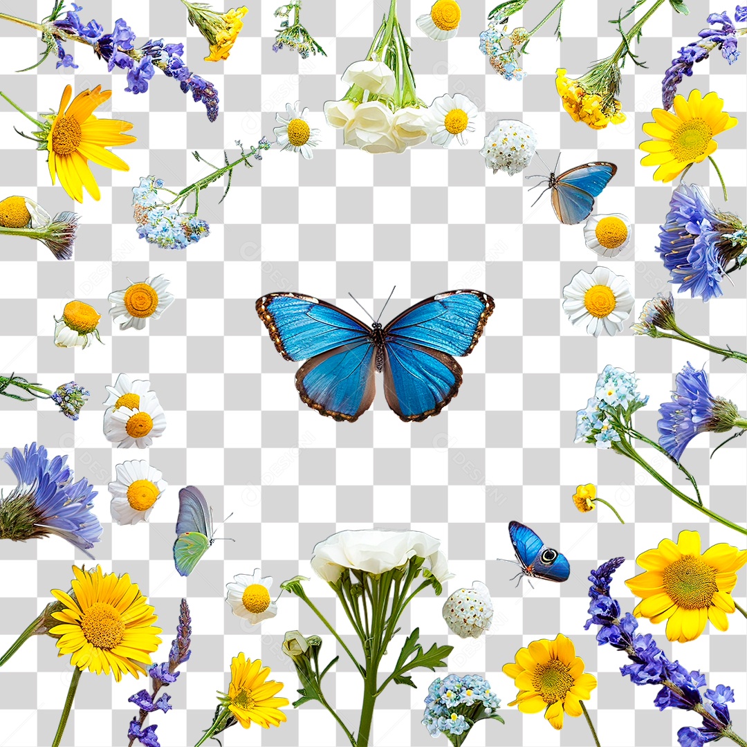 Flores com Borboleta PNG Transparente