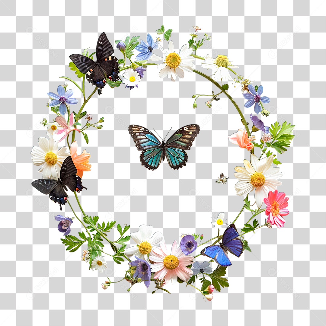 Flores com Borboleta PNG Transparente