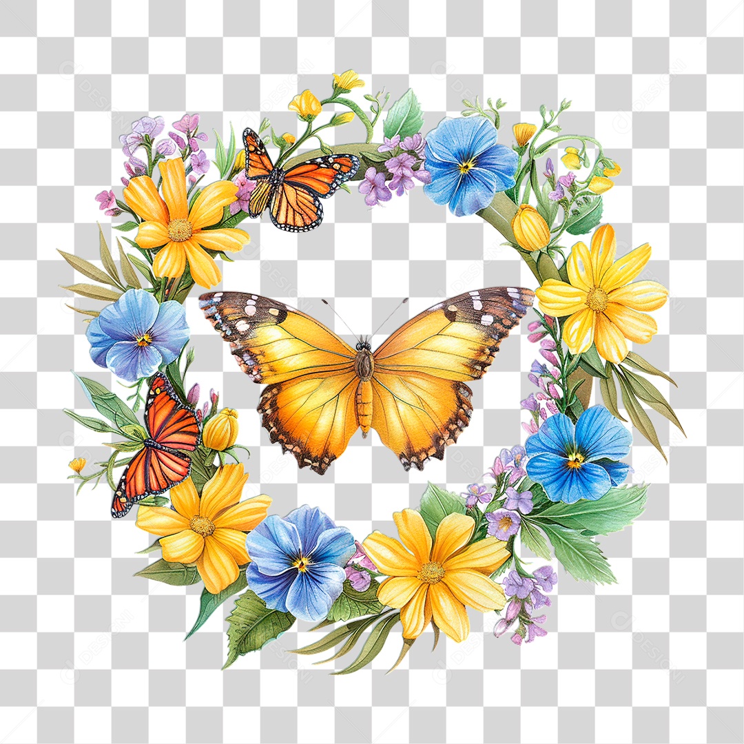 Flores com Borboleta PNG Transparente