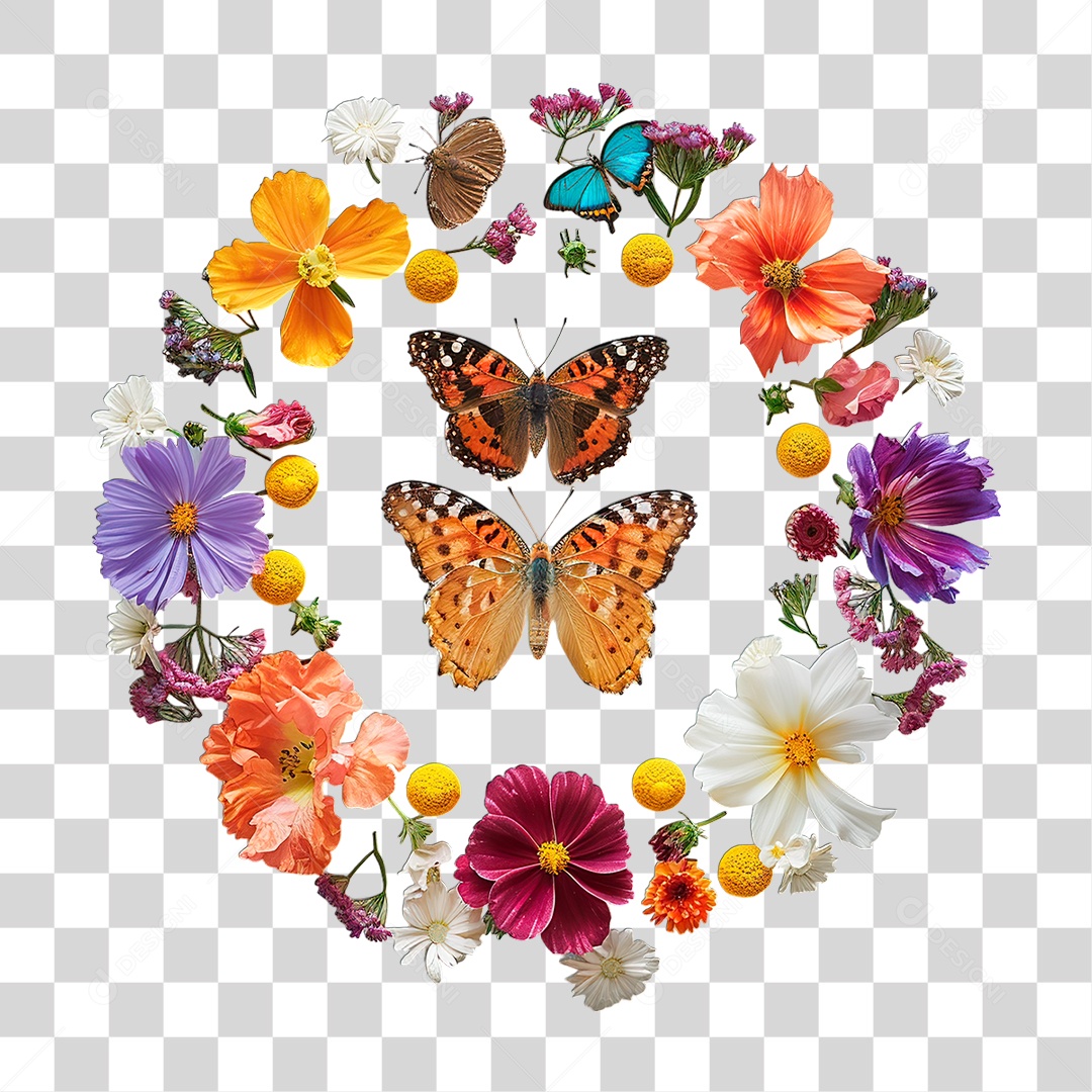 Flores com Borboleta PNG Transparente
