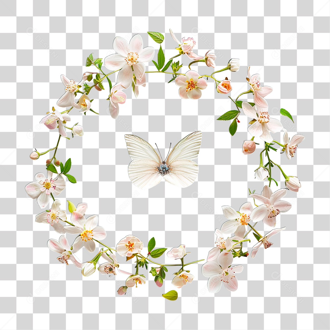 Flores com Borboleta PNG Transparente
