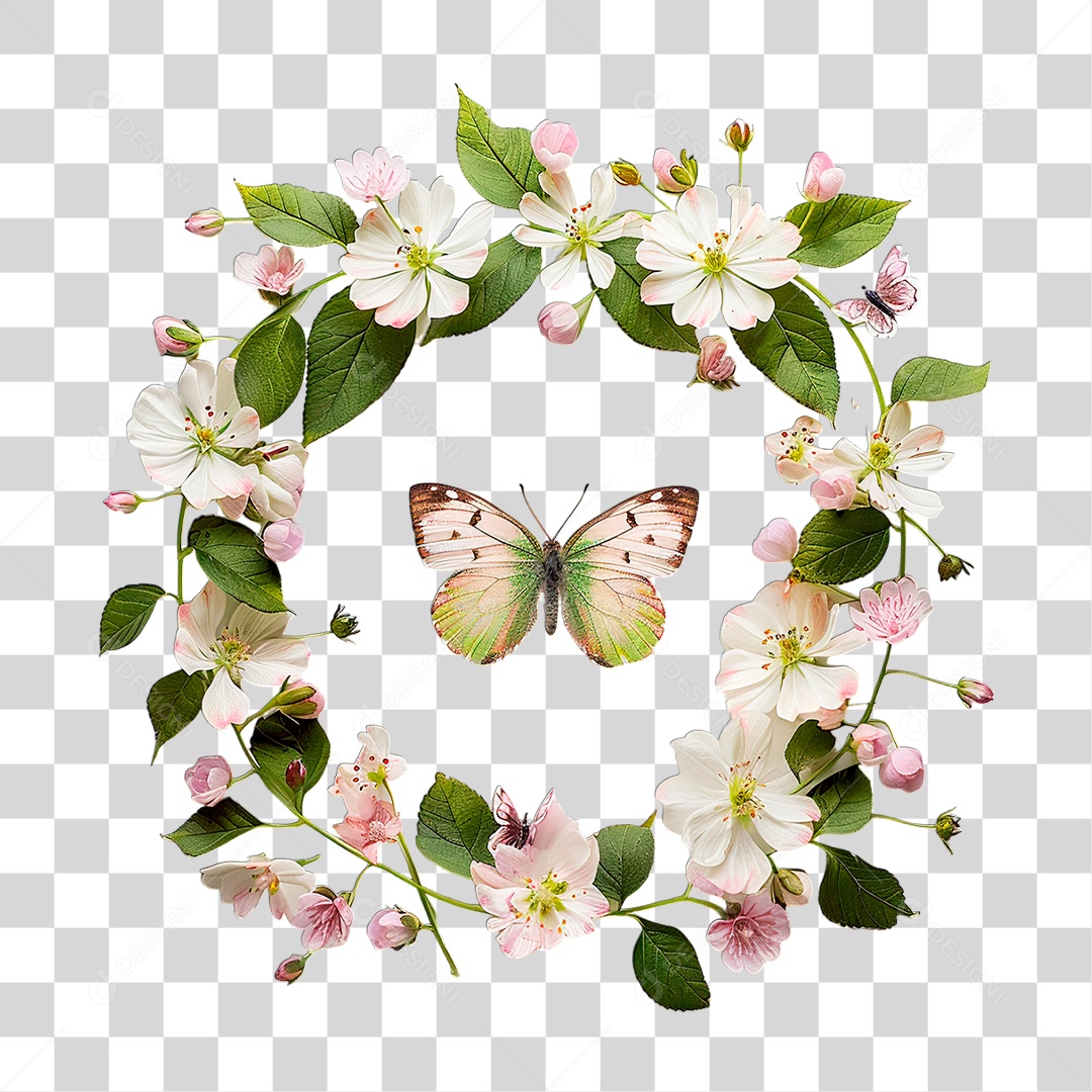 Flores com Borboleta PNG Transparente