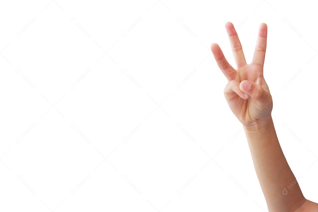 Mãos de menino asiático fazendo gestos em fundo branco