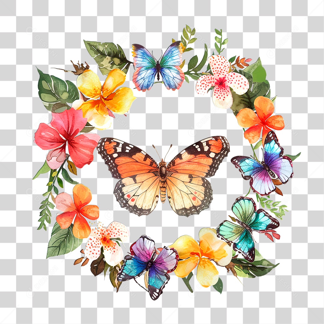 Flores com Borboleta PNG Transparente