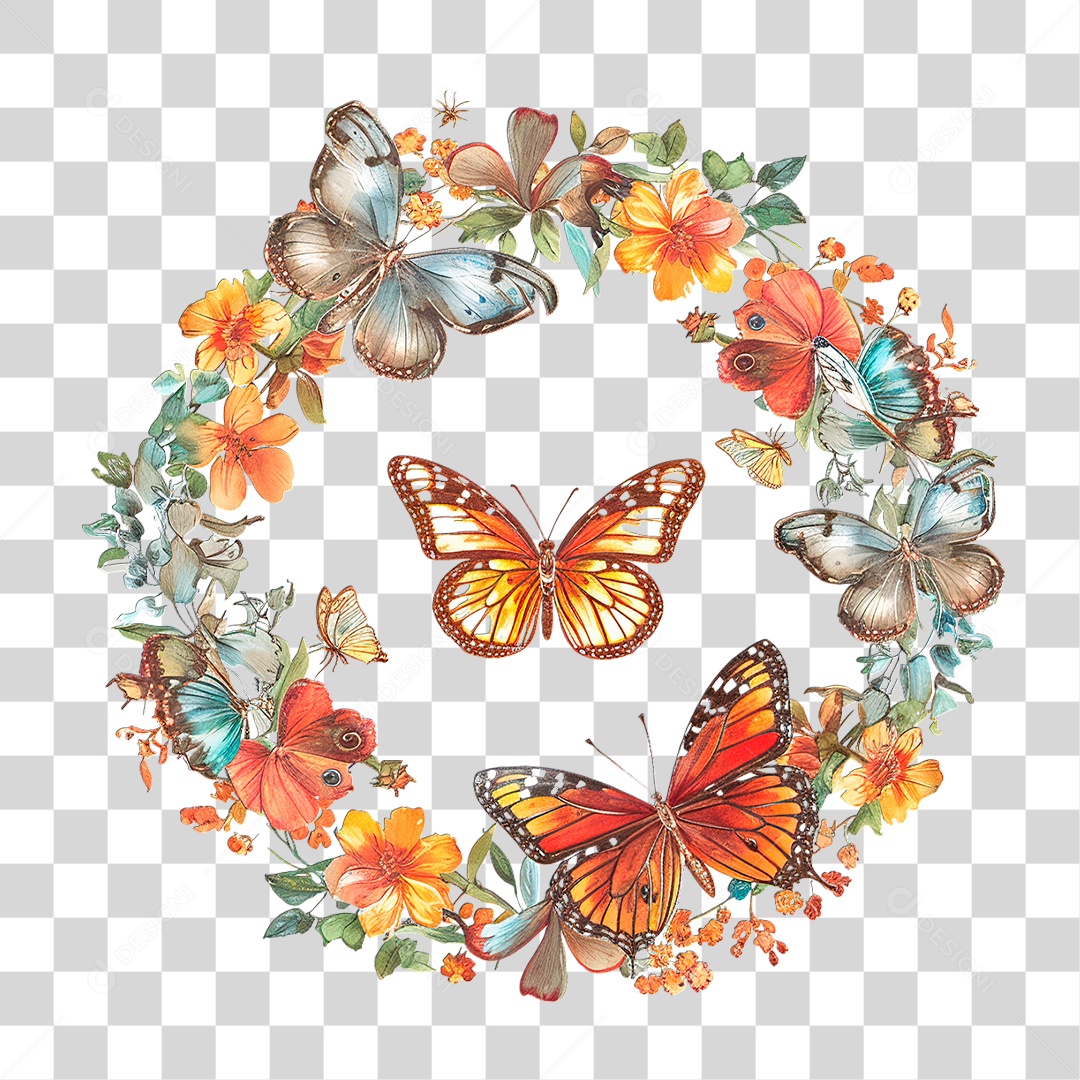 Flores com Borboleta PNG Transparente