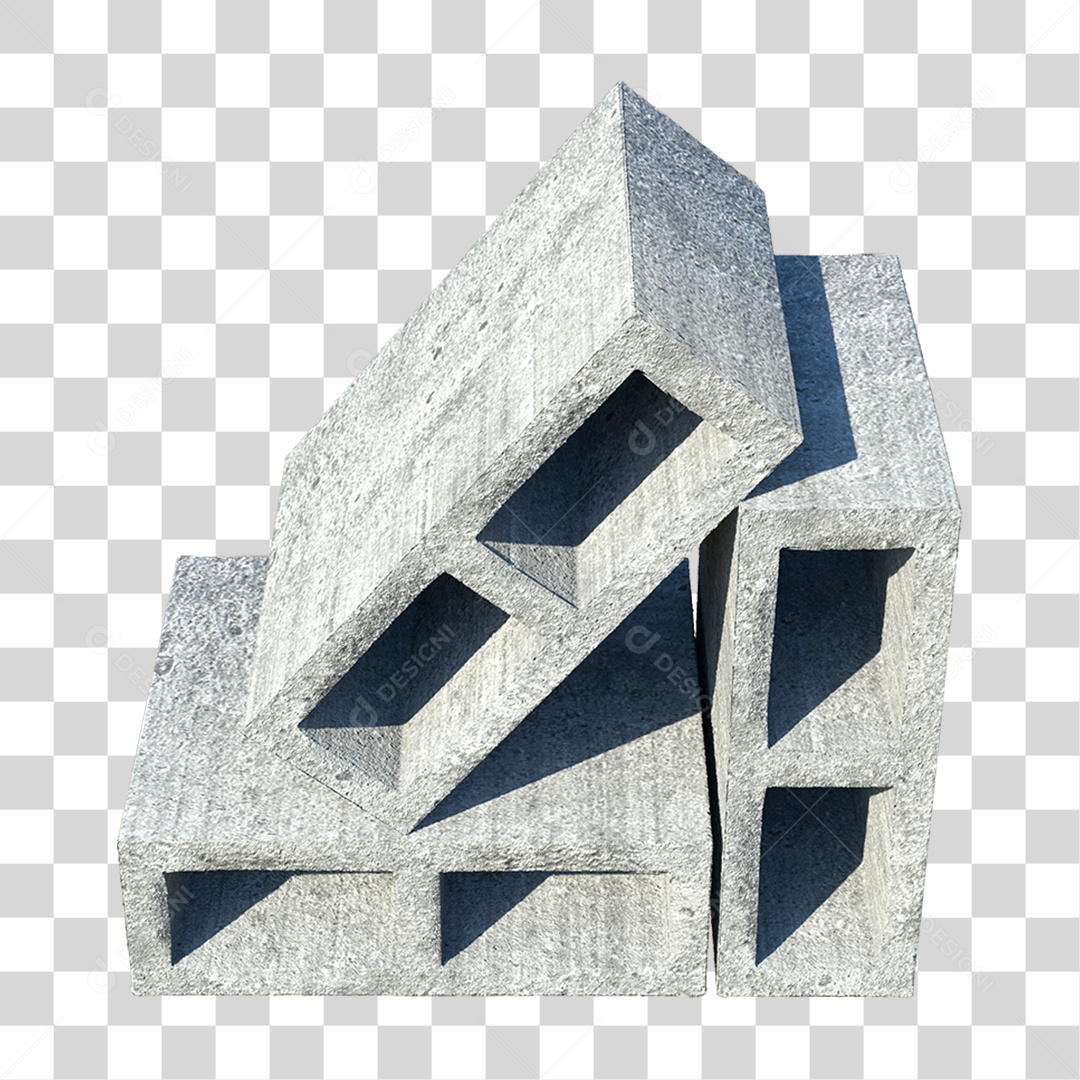 Elemento 3D Bloco de Concreto Cimento PNG Transparente