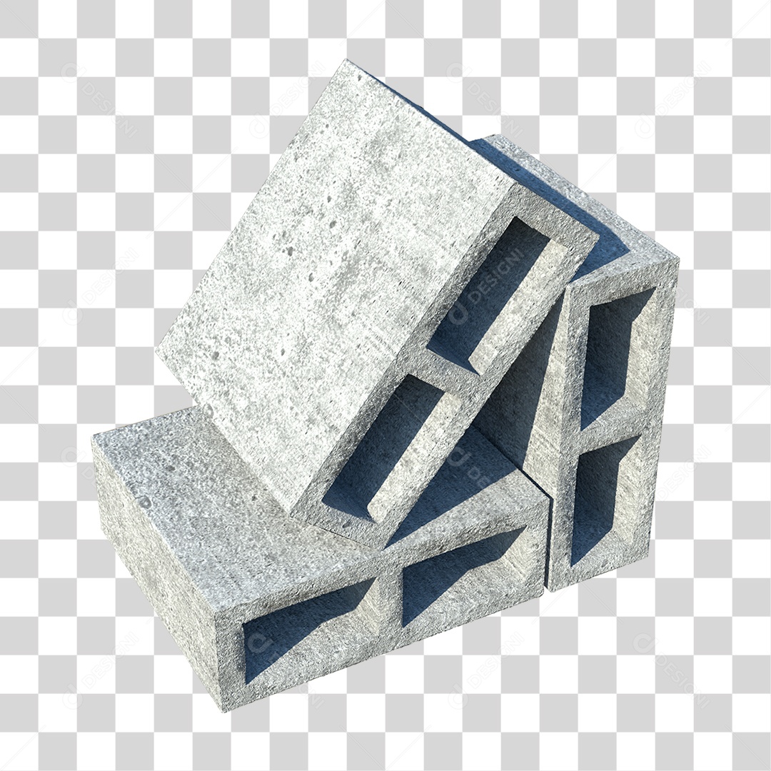 Elemento 3D Bloco de Concreto Cimento PNG Transparente