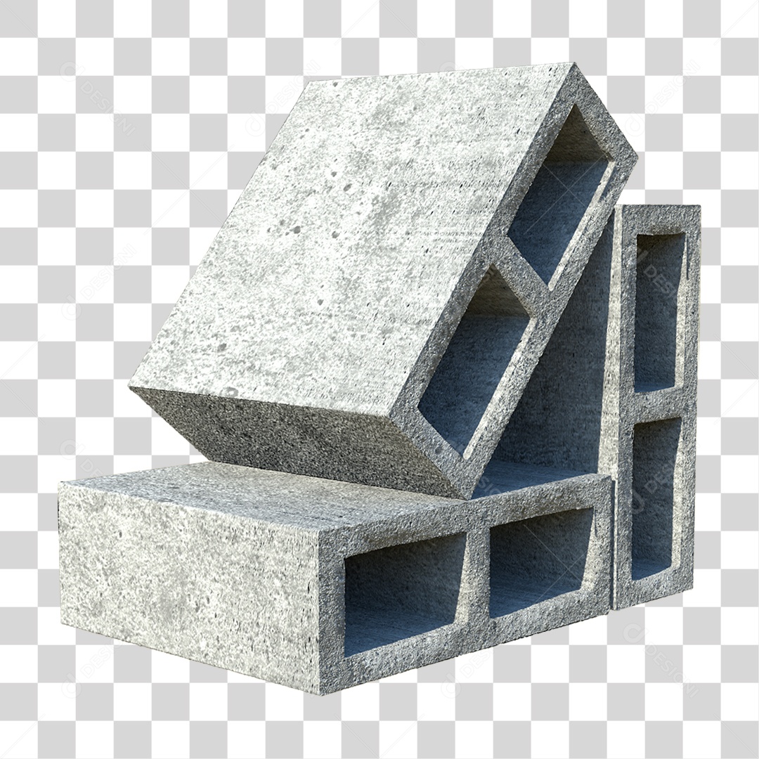 Elemento 3D Bloco de Concreto Cimento PNG Transparente