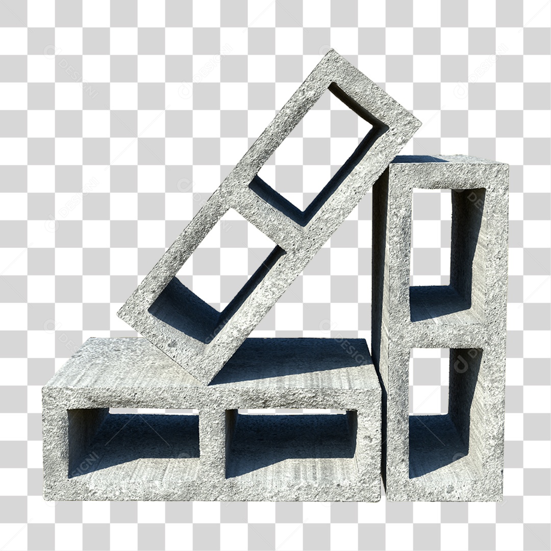 Elemento 3D Bloco de Concreto Cimento PNG Transparente