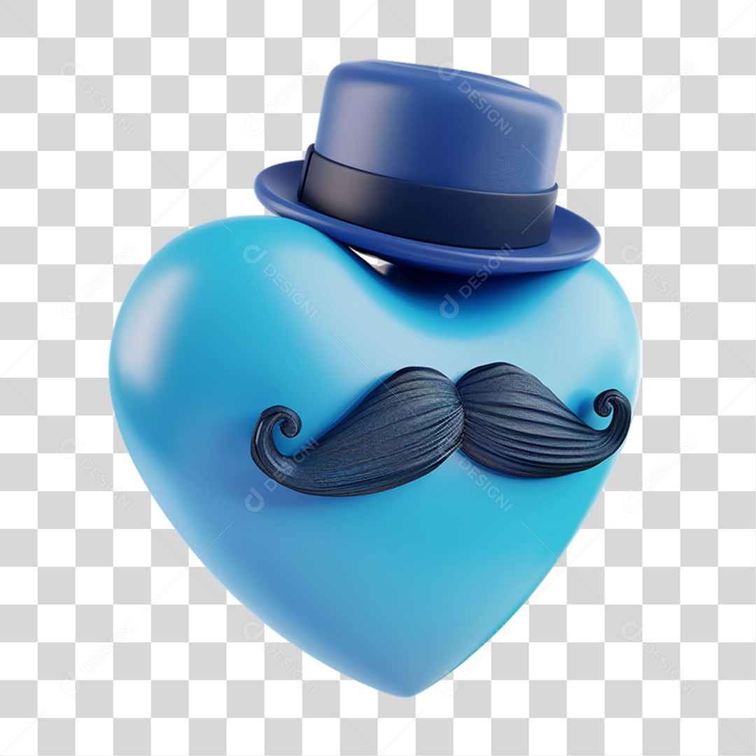 Elemento 3D Coração com Bigode PNG Transparente