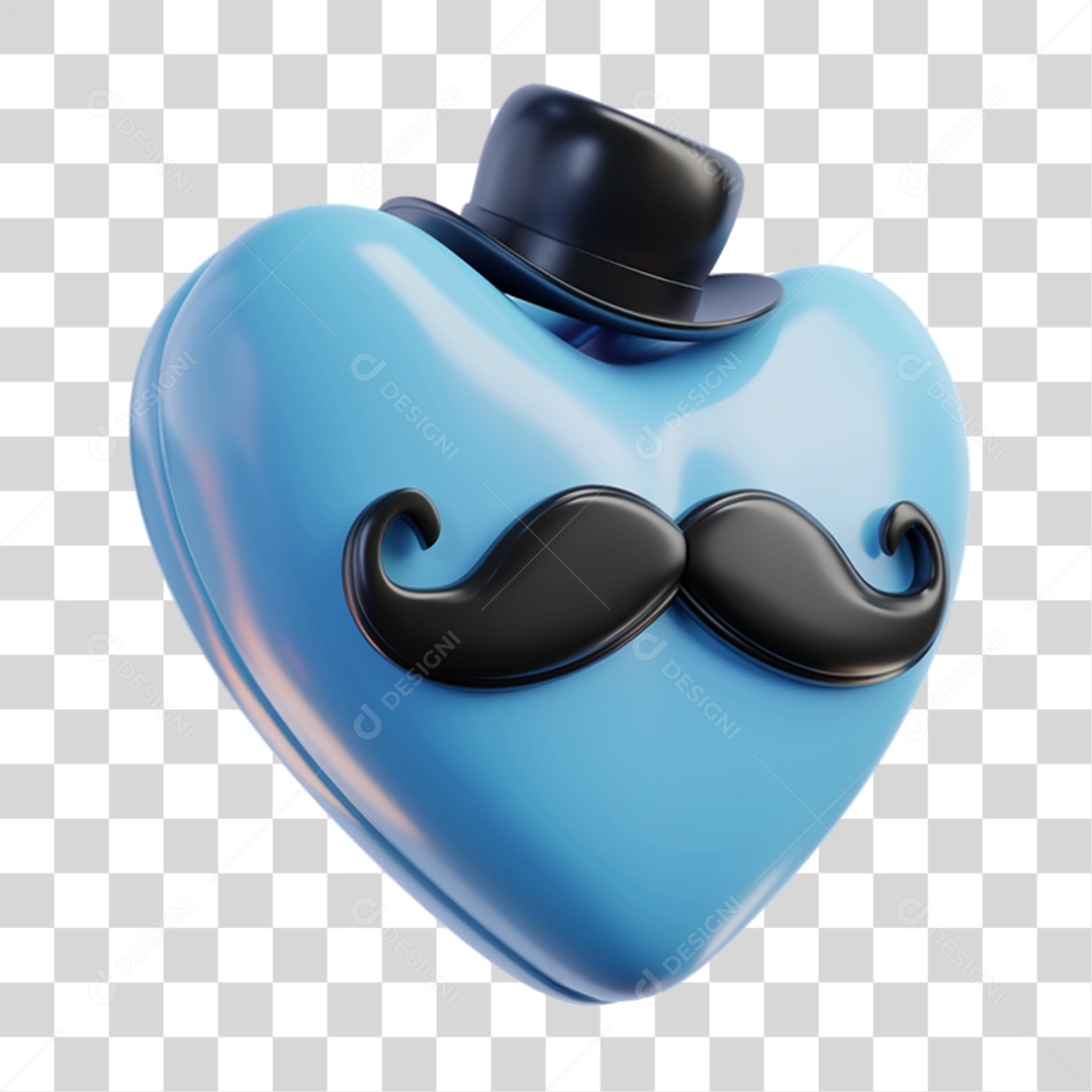 Elemento 3D Coração com Bigode PNG Transparente