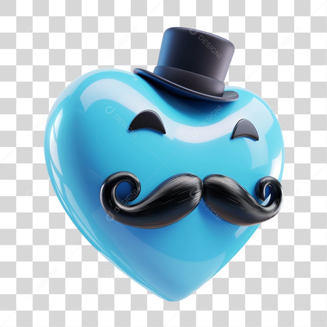 Elemento 3D Coração com Bigode PNG Transparente