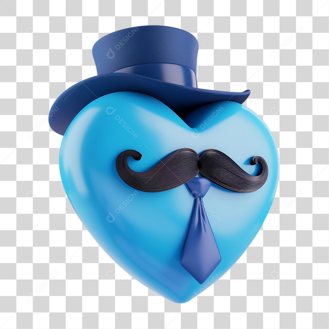 Elemento 3D Coração com Bigode PNG Transparente