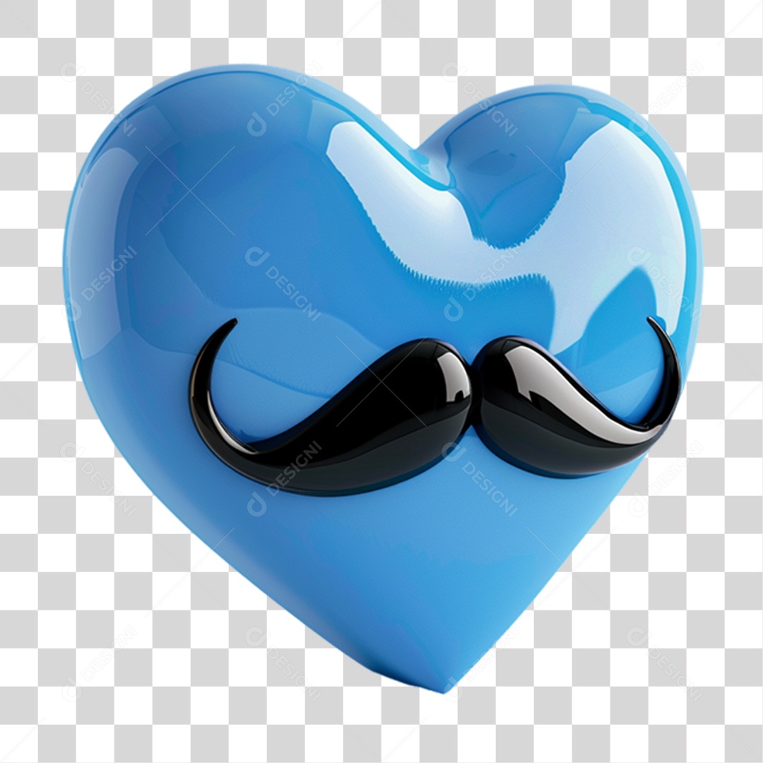 Elemento 3D Coração com Bigode PNG Transparente