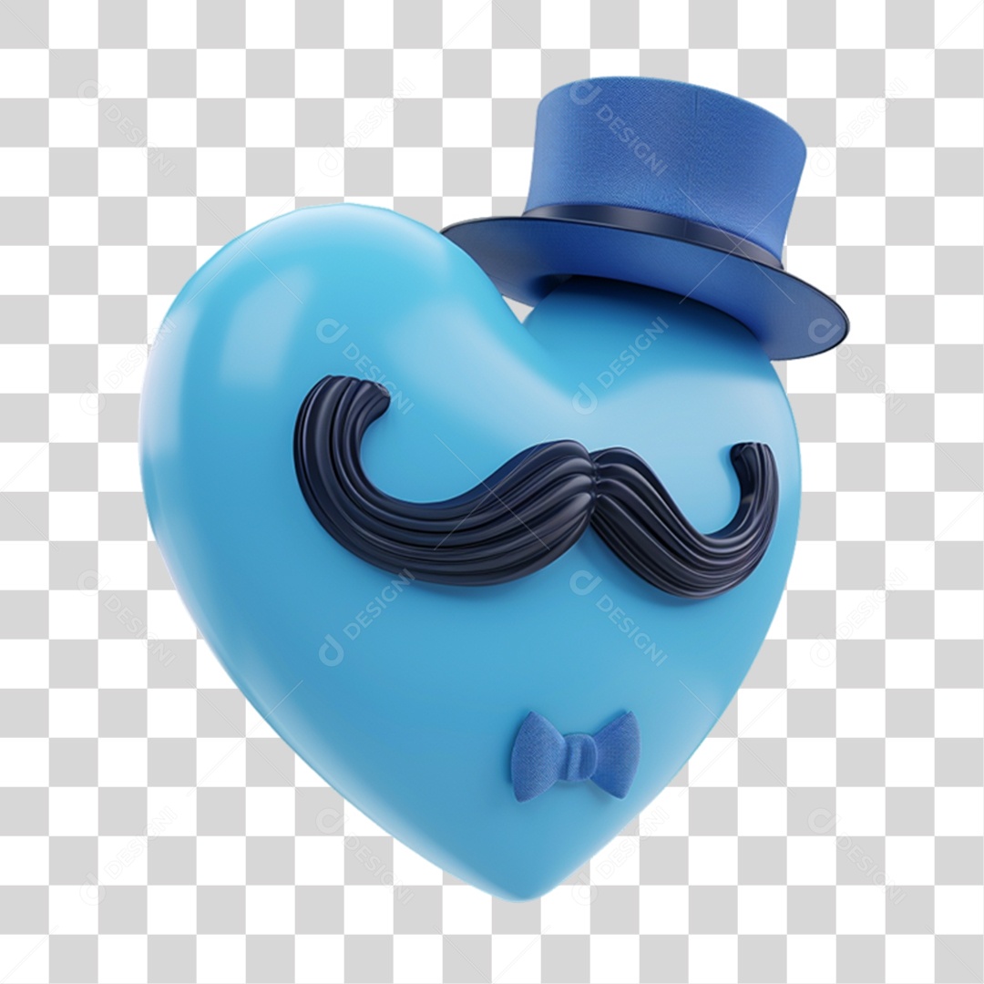 Elemento 3D Coração com Bigode PNG Transparente