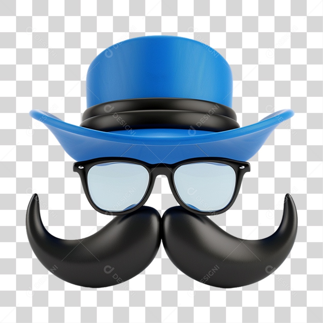 Elemento 3D Chapéu com Bigode PNG Transparente