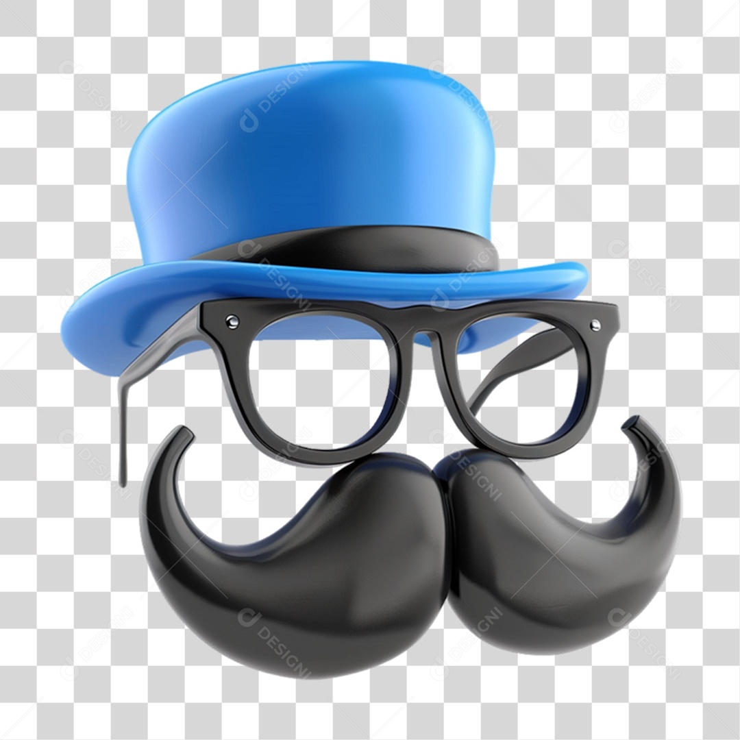 Elemento 3D Chapéu com Bigode PNG Transparente
