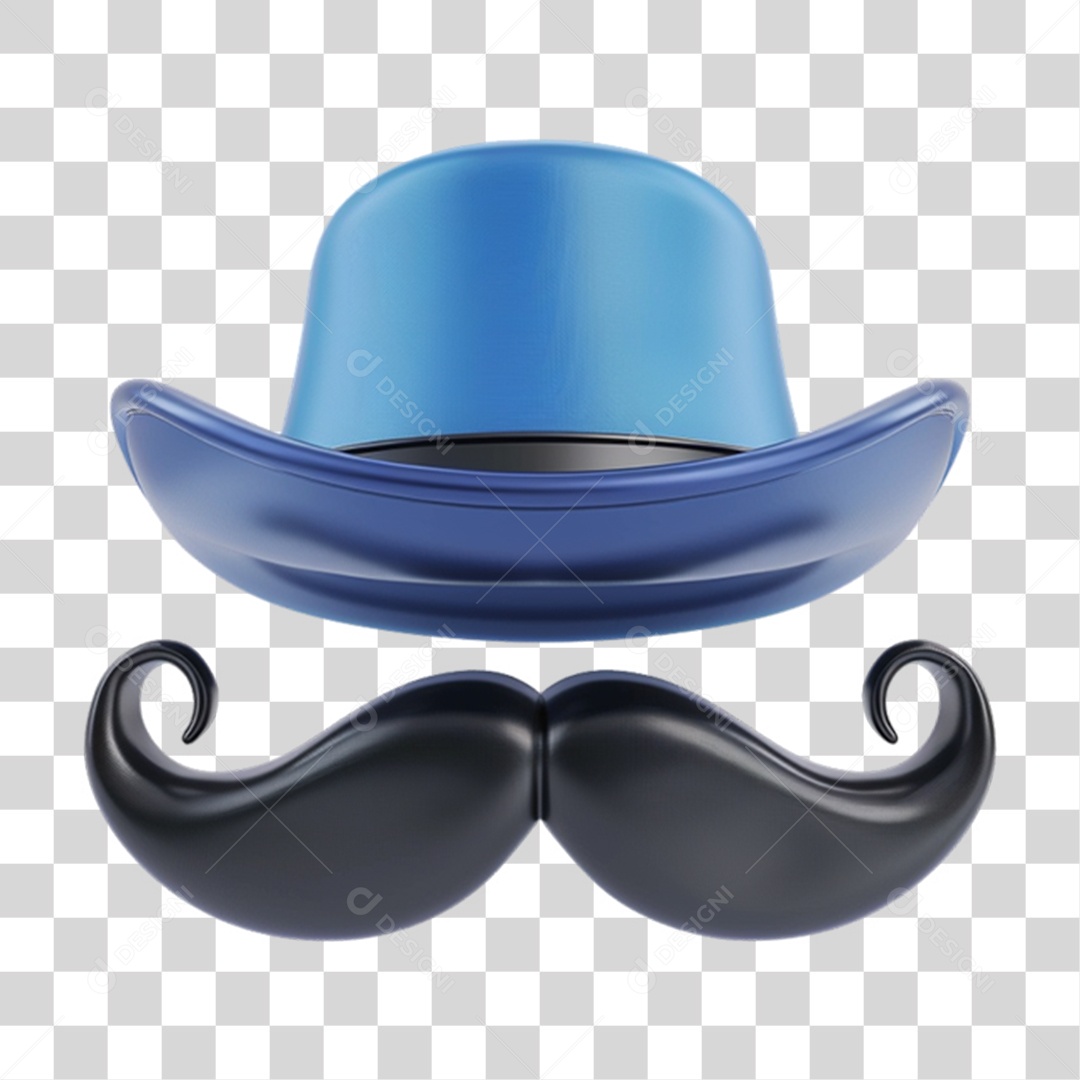 Elemento 3D Bigode com Chapéu PNG Transparente