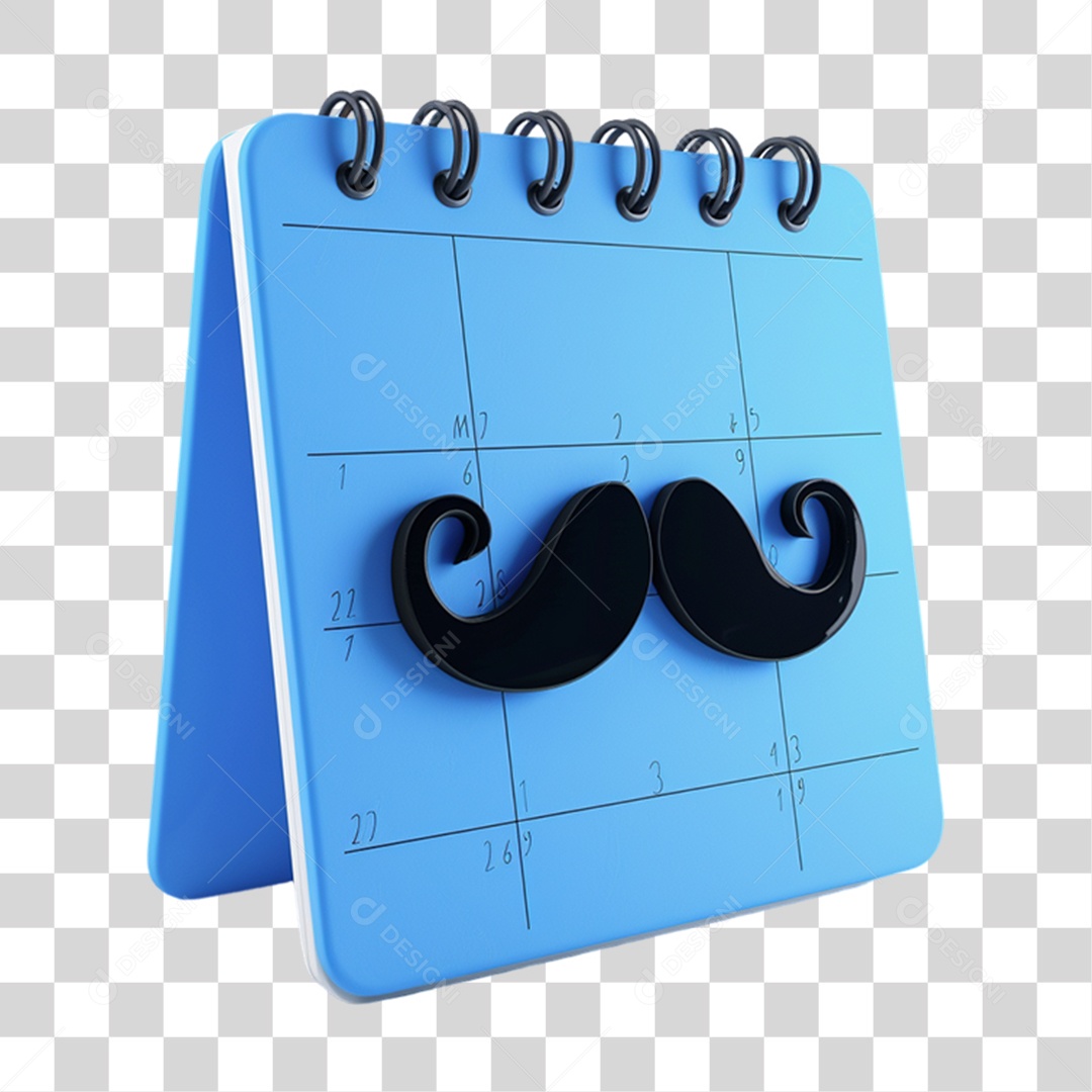 Elemento 3D Calendário com Bigode PNG Transparente