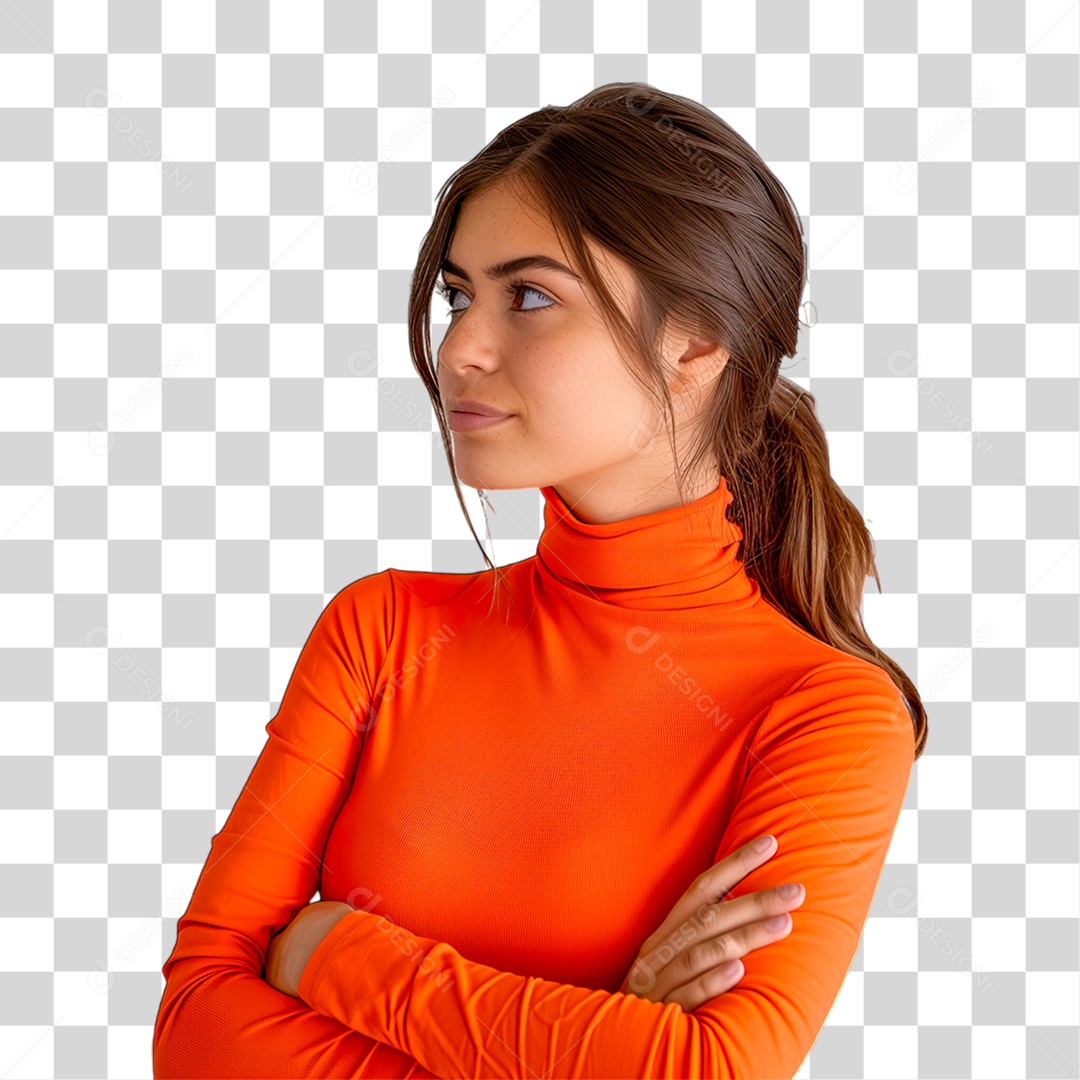 Mulher Olhando de Lado PNG Transparente