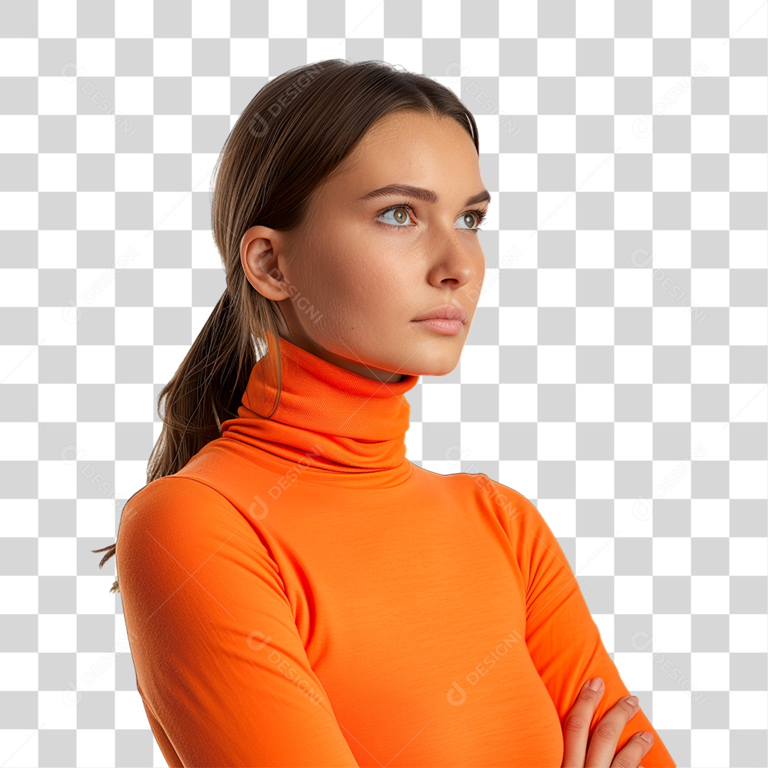 Mulher Olhando de Lado PNG Transparente