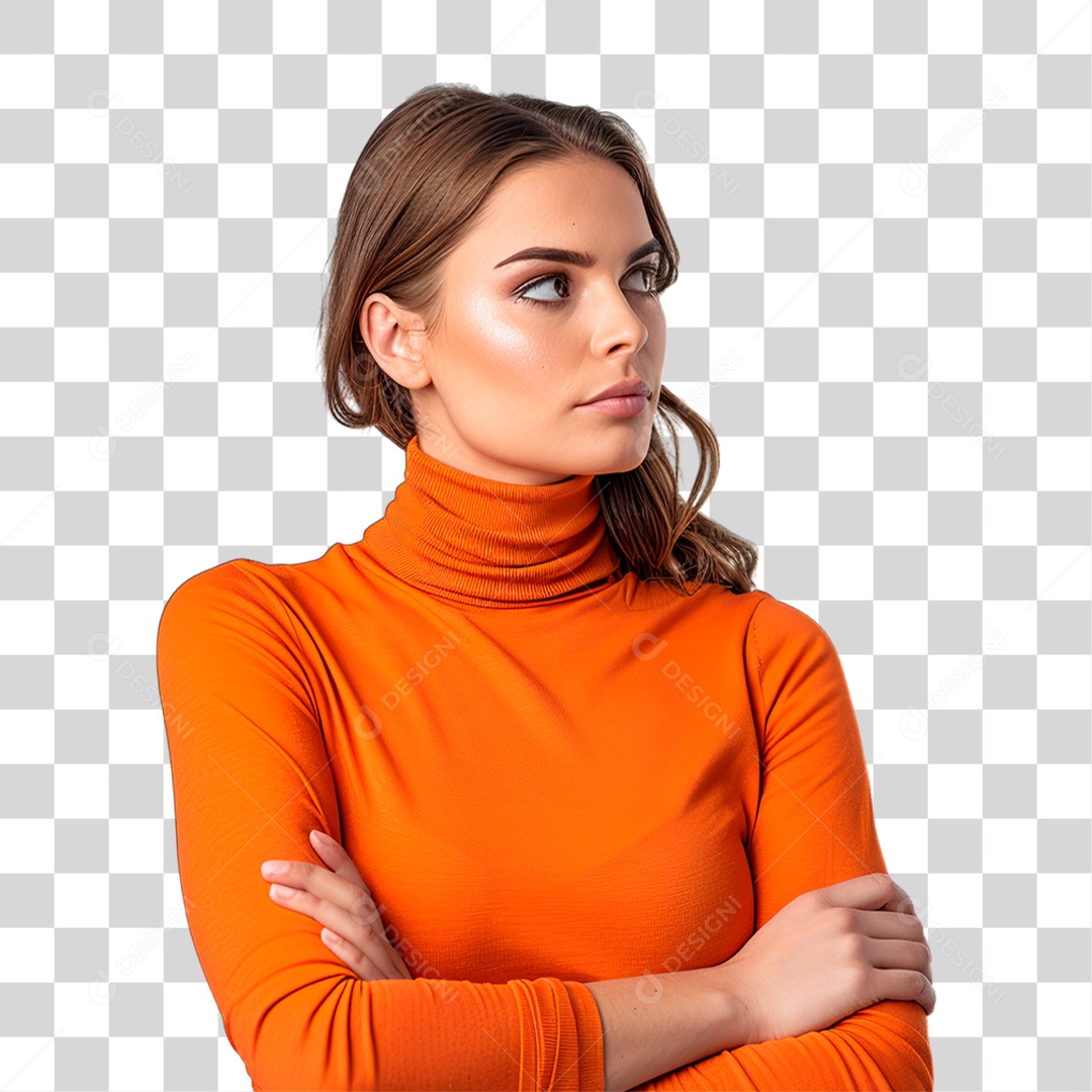 Mulher Olhando de Lado PNG Transparente