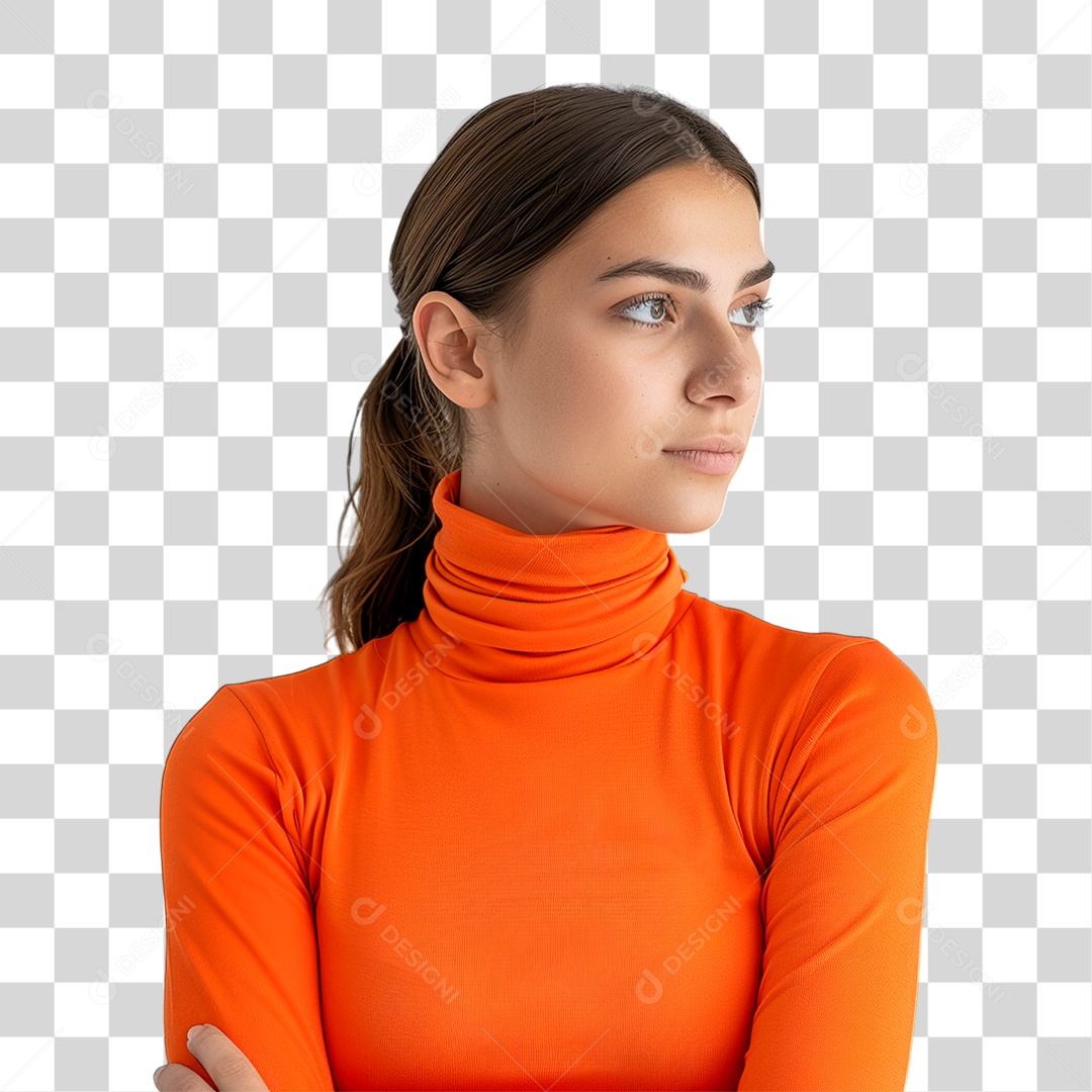 Mulher Olhando de Lado PNG Transparente