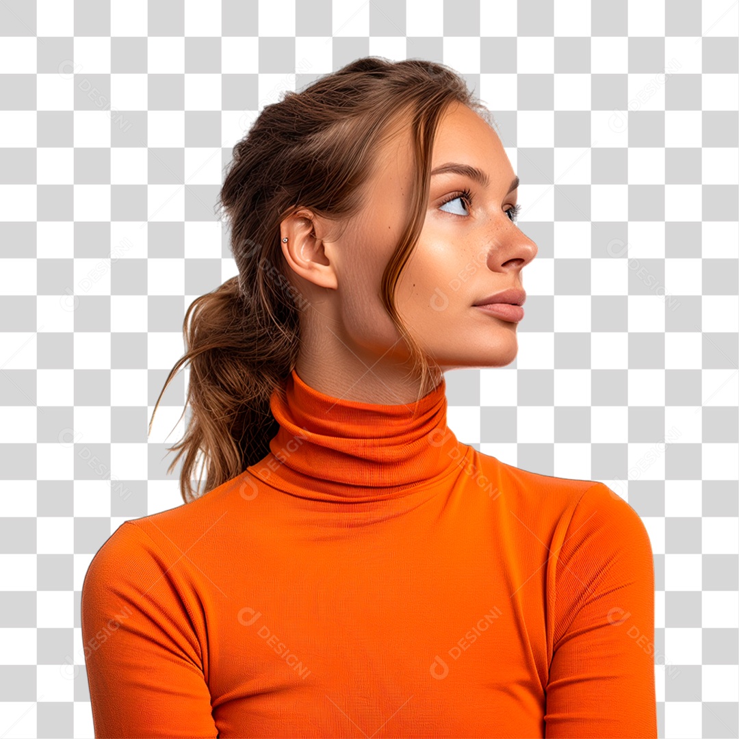 Mulher Olhando de Lado PNG Transparente